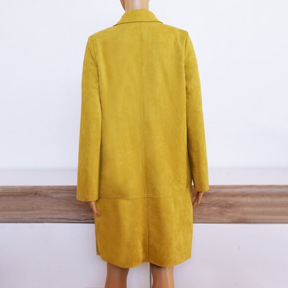 Philosophy Faux Suede Leather Mustard Open Front Coat with Pockets - Picture 6 of 14